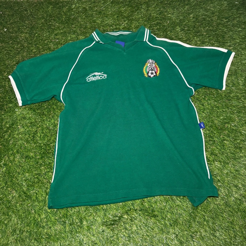 Vintage 2001 Mexico National Team Atletica Soccer Polo Shirt Green Mens Small